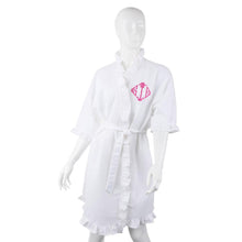 Load image into Gallery viewer, Bridal waffle weave robe monogrammed with bamboo diamond font