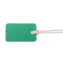 Load image into Gallery viewer, back side of green luggage tag
