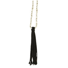 Load image into Gallery viewer, Pearl necklace with black leather tassel