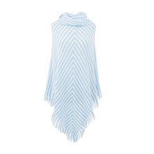 Load image into Gallery viewer, Front view of our Periwinkle Stripe Fringe Poncho
