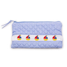 Load image into Gallery viewer, Blue Sailboat Smocked Accessory Pouch