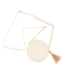 Load image into Gallery viewer, Front view of our Tan Bamboo Circle Crossbody