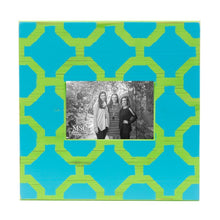 Load image into Gallery viewer, Front view of our Turquoise and Lime Trellis Picture Frame

