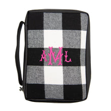 Load image into Gallery viewer, Monogrammed view of our Buffalo Check Bible Carrier
