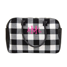 Load image into Gallery viewer, Monogrammed view of our Buffalo Check Duffle Bag
