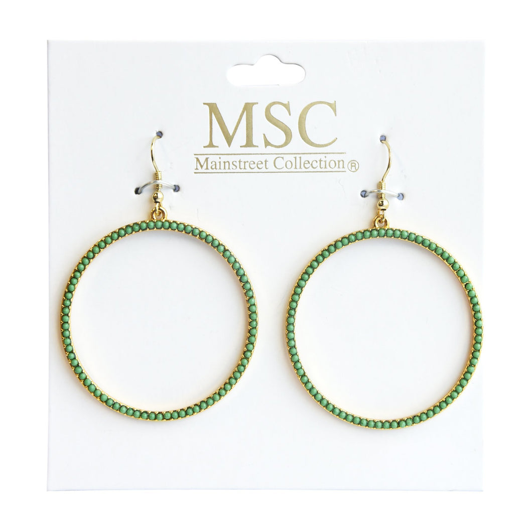 Front view of our Green Bead Circle Earrings