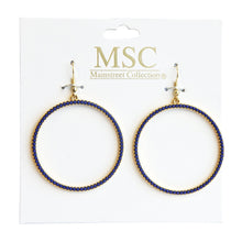 Load image into Gallery viewer, Front view of our Navy Bead Circle Earrings
