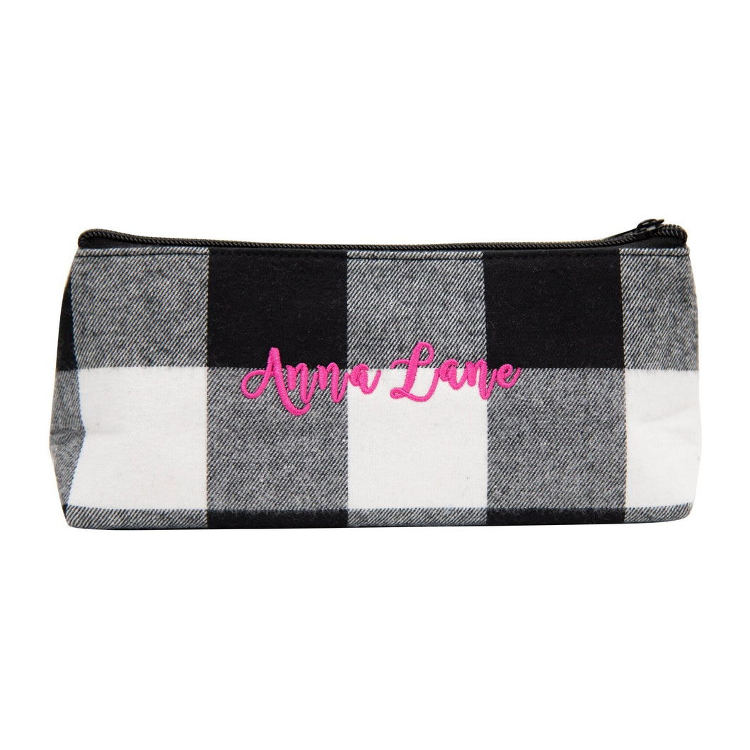 Monogrammed view of our Buffalo Check Grab 'N' Go Pouch