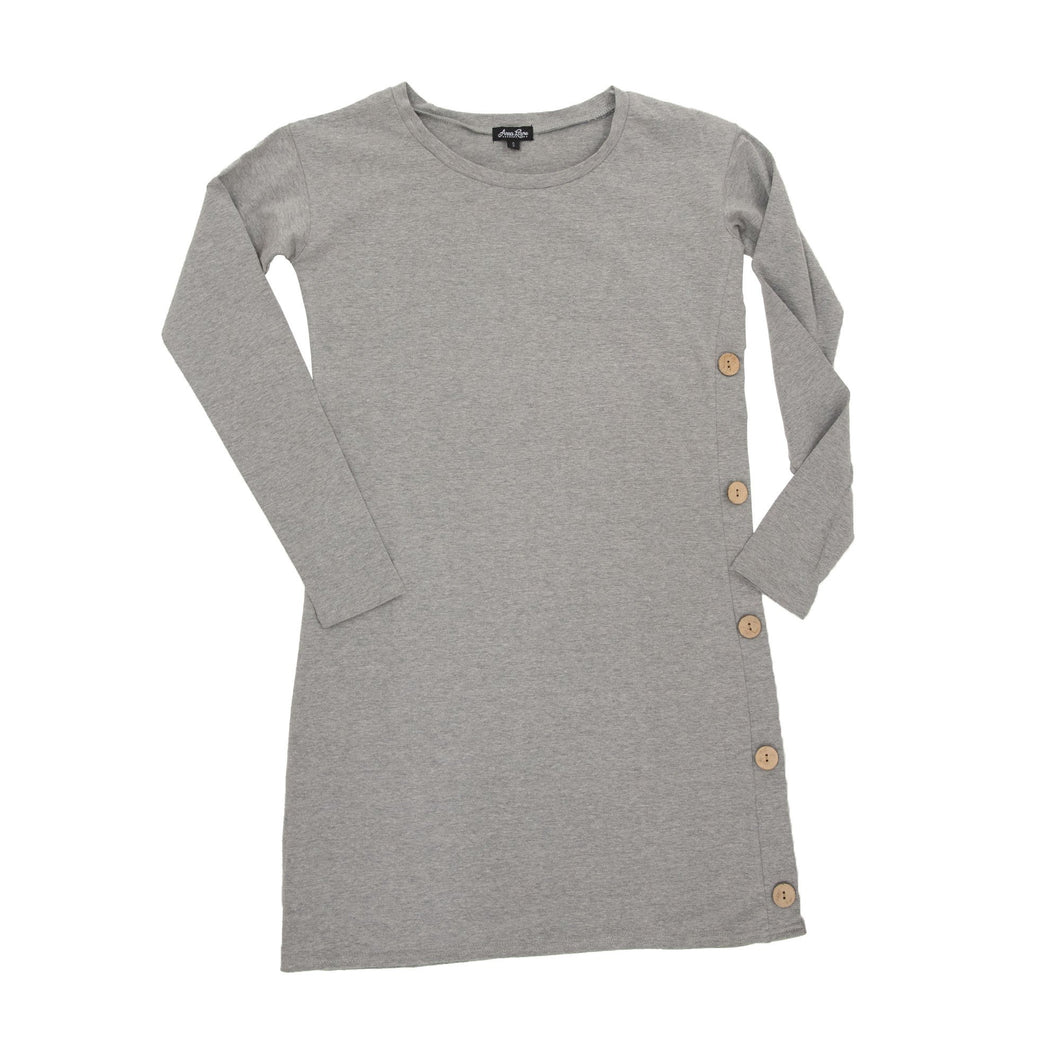 Front view of our Gray Long Sleeve Button Dress