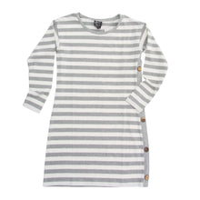 Load image into Gallery viewer, Front view of our Gray Stripe Button Dress

