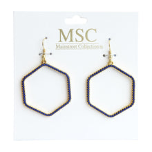 Load image into Gallery viewer, Front view of our Navy Bead Hexagon Earring
