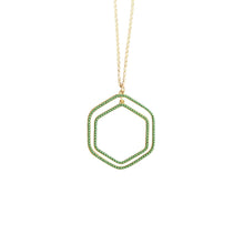 Load image into Gallery viewer, Front view of our Green Bead Hexagon Necklace
