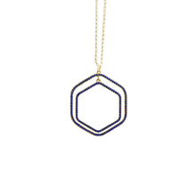 Load image into Gallery viewer, Front view of our Navy Bead Hexagon Necklace
