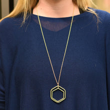 Load image into Gallery viewer, Lifestyle view of our Green Bead Hexagon Necklace
