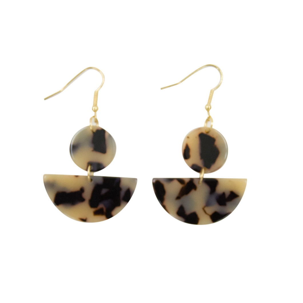 Front view of our Half Moon Blonde Tortoise Earrings