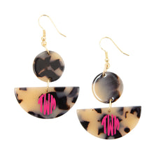 Load image into Gallery viewer, Monogrammed view of our Half Moon Blonde Tortoise Earrings
