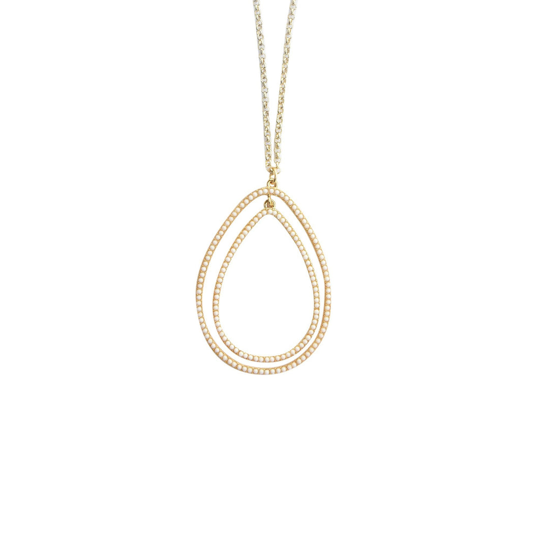 Front view of our Ivory Bead Teardrop Necklace