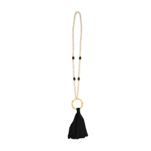 Load image into Gallery viewer, Front view of our Black Bamboo Tassel Necklace
