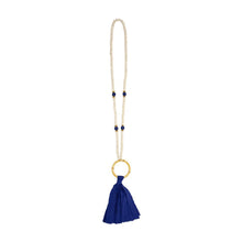 Load image into Gallery viewer, Front view of our Navy Bamboo Tassel Necklace

