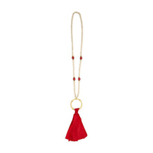 Load image into Gallery viewer, Front view of our Red Bamboo Tassel Necklace
