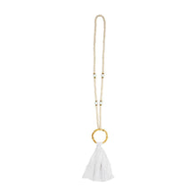 Load image into Gallery viewer, Front view of our White Bamboo Tassel Necklace
