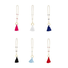 Load image into Gallery viewer, Lifestyle view of our Bamboo Tassel Necklaces
