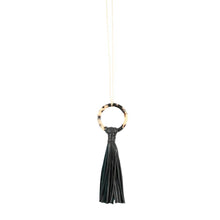 Load image into Gallery viewer, Front view of our Black Blonde Tortoise Tassel Necklace
