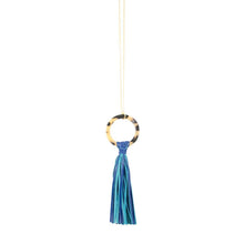 Load image into Gallery viewer, Front view of our Navy Blonde Tortoise Tassel Necklace
