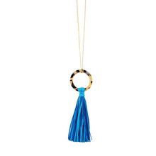 Load image into Gallery viewer, Front view of our Turquoise Blonde Tortoise Tassel Necklace
