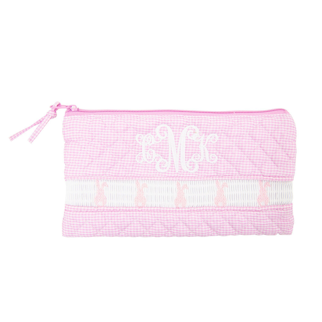 Smocked Pink Bunny Accessory Pouch
