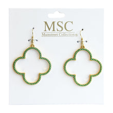 Load image into Gallery viewer, Top view of our Green Bead Clover Earrings
