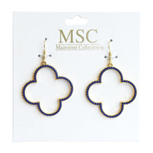 Load image into Gallery viewer, Top view of our Navy Bead Clover Earrings
