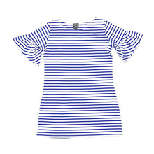 Load image into Gallery viewer, Front view of our Navy Bell Sleeve Stripe Dress
