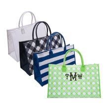 Load image into Gallery viewer, Monogrammed view of our Green Bamboo Box Tote
