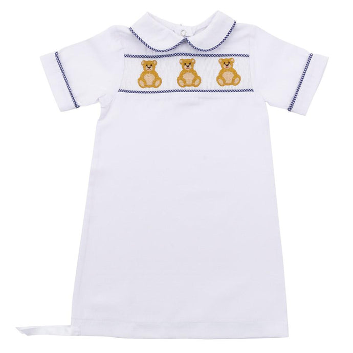 Navy Bear Smocked Boy Day Gown