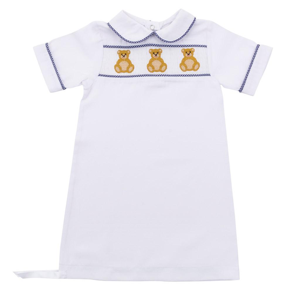 Navy Bear Smocked Boy Day Gown
