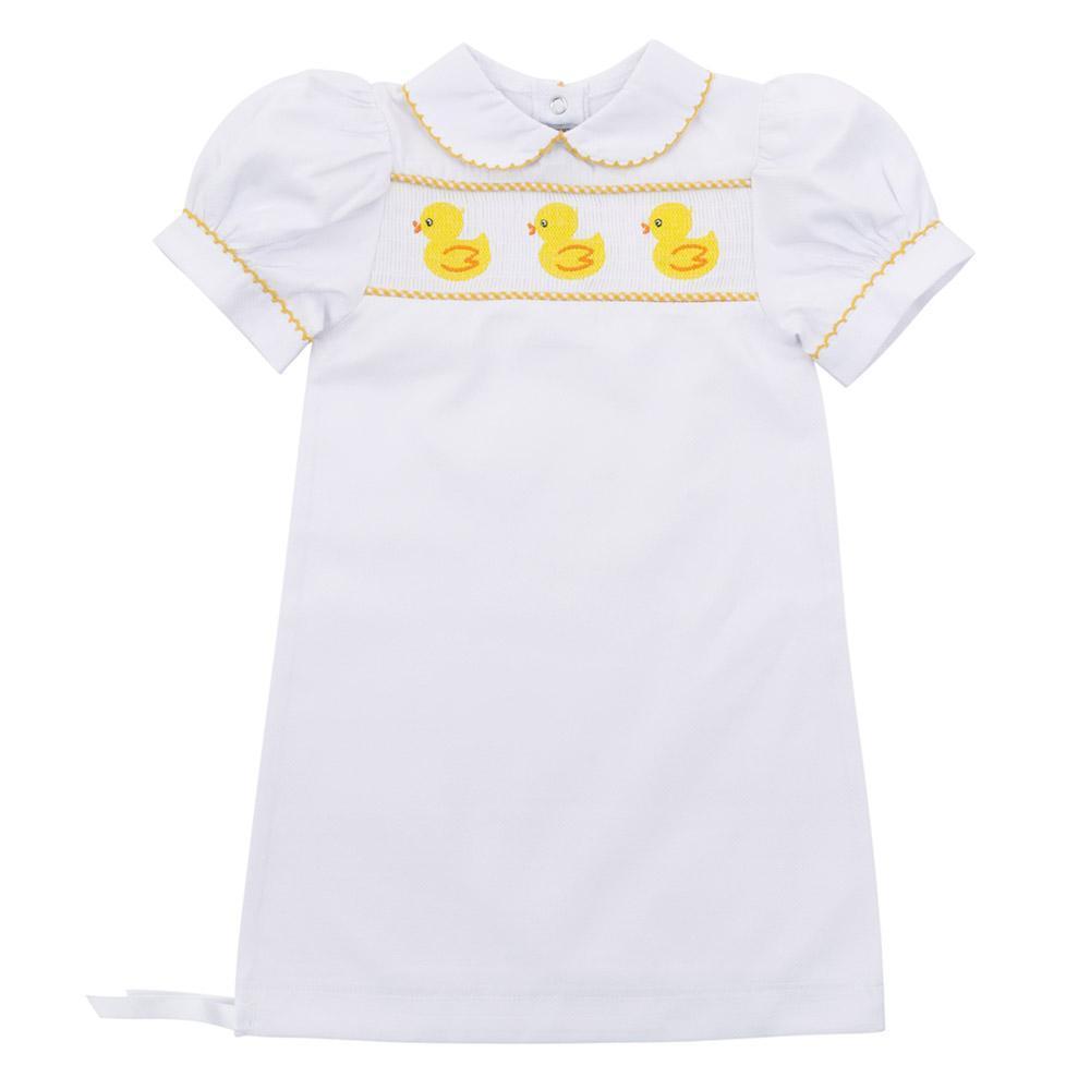Yellow Duck Smocked Baby Girl Day Gown