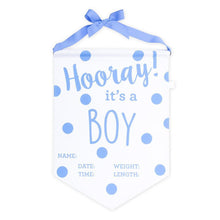 Load image into Gallery viewer, baby blue Hooray, It&#39;s a Boy Banner
