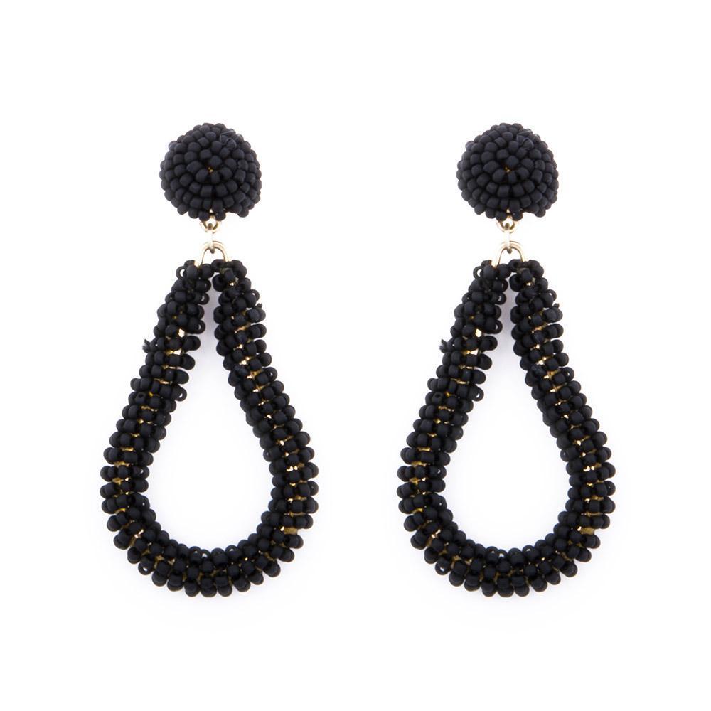 Black Bead Loop Earrings