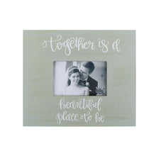 Load image into Gallery viewer, Gray Together is a Beautiful place to be Box frame with handlettering in White. 
