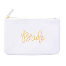 Load image into Gallery viewer, Bride white zippered pouch, hand lettered in gold
