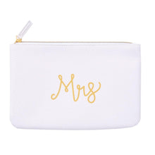Load image into Gallery viewer, MRS white zippered pouch, hand lettered in gold
