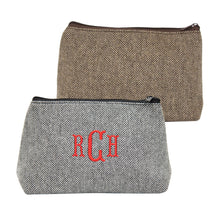 Load image into Gallery viewer, Monogrammed view of our Herringbone Cosmetic Pouch
