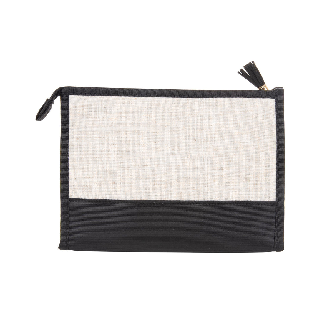 Linen cosmetic pouch with black accents