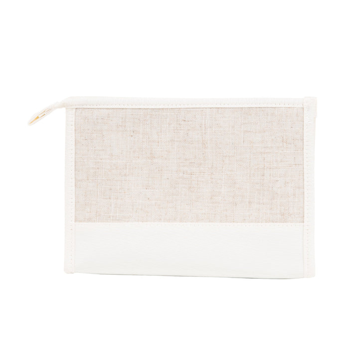 Linen cosmetic pouch with white accents