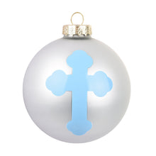 Load image into Gallery viewer, Front view of our Light Blue Cross Christening Ornament
