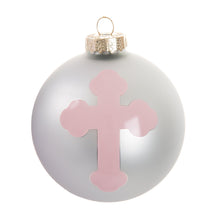 Load image into Gallery viewer, Front view of our Light Pink Cross Christening Ornament
