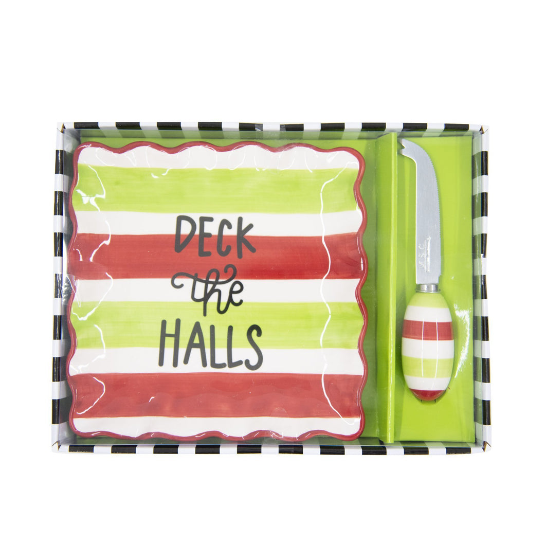 Top view of our Deck the Halls Holiday Cheese Tray Set