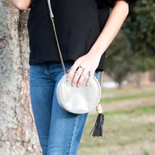 Load image into Gallery viewer, Lifestyle view of our Black Bamboo Circle Crossbody
