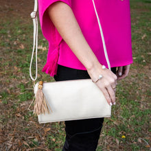 Load image into Gallery viewer, Lifestyle view of our Tan Bamboo Classy Crossbody
